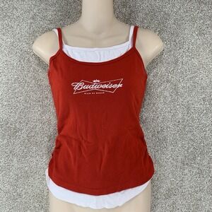 Y2K Double Layer Tank Budweiser Cute Girl Ribbed‎ Stretchy L